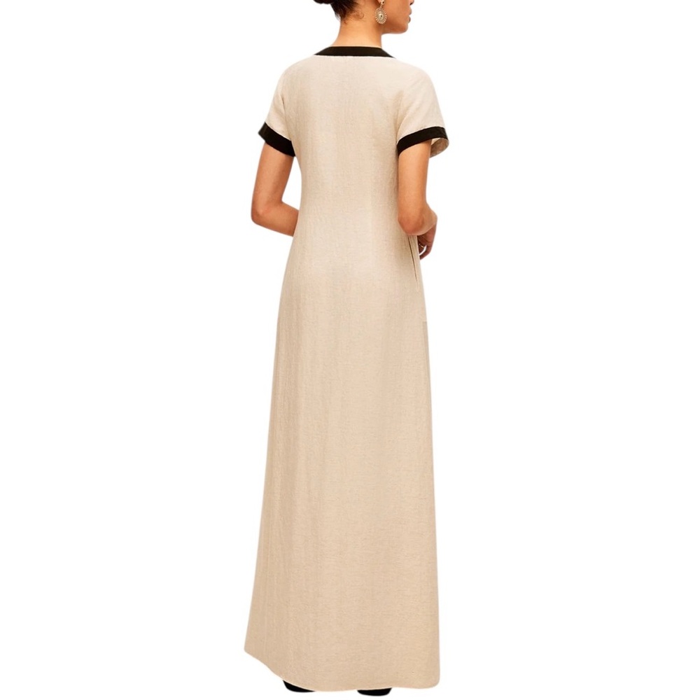 Commense Apricot Black Contrast Trim Button Front Maxi Dress XS NWT Beige - Picture 3 of 11
